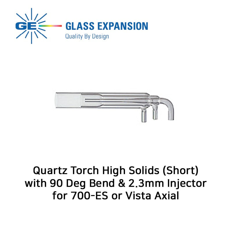 Quartz Torch High Solids (Short) with 90 Deg. Bend &amp; 2.3mm Injector for 700-ES or Vista Axial
