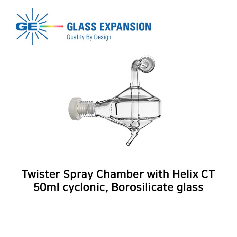 Twister Spray Chamber with Helix CT , 50ml cyclonic, Borosilicate glass