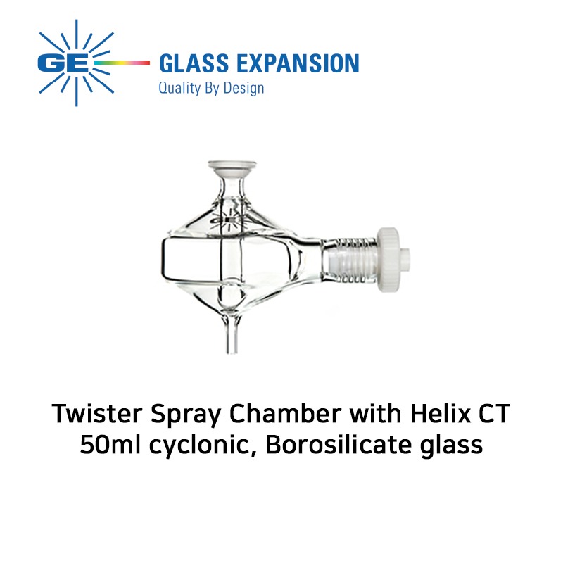Twister Spray Chamber with Helix CT , 50ml cyclonic, Borosilicate glass