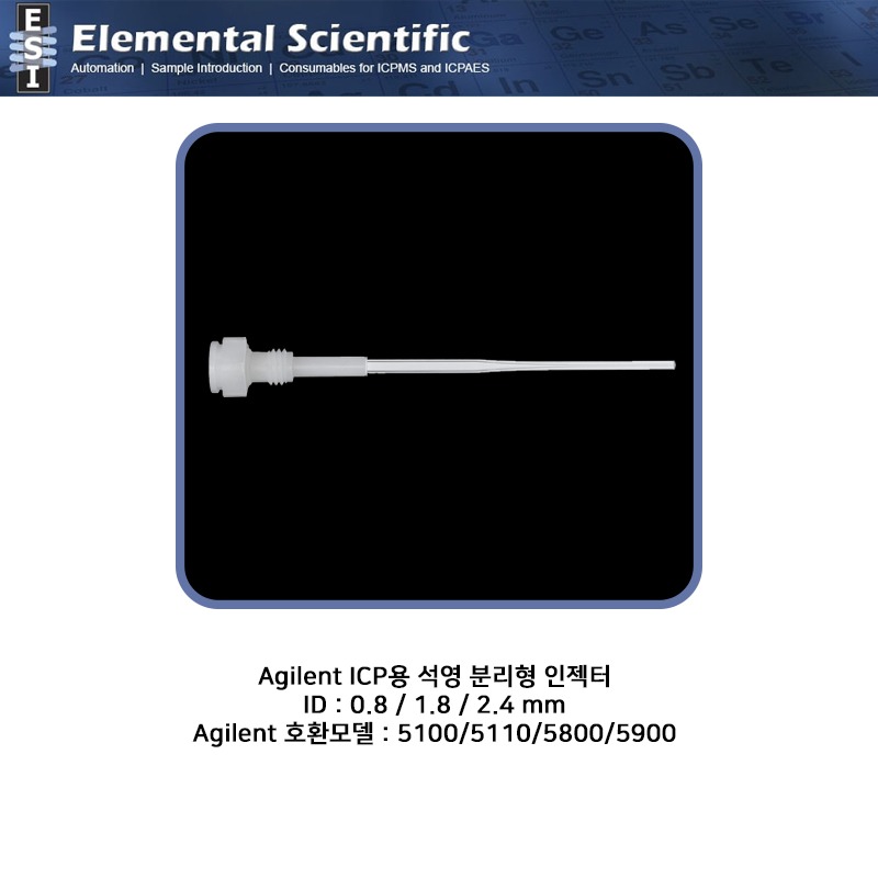 Agilent ICP용 석영 분리형 인젝터 ID : 0.8 / 1.8 / 2.4mm / IDQ-65-Series