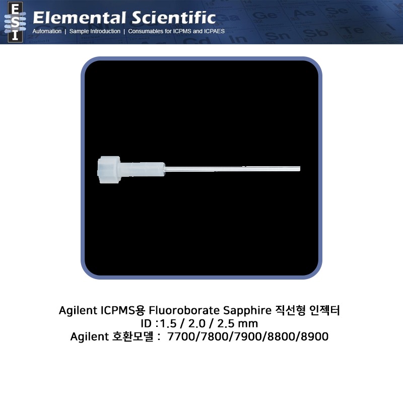 Agilent ICPMS용 Fluoroborate 사파이어 직선형 인젝터 ID : 1.5 / 2.0 / 2.5 mm / IDS15-79