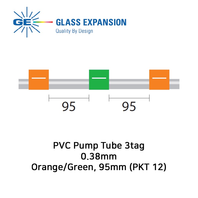 PVC Pump Tube 3tag 0.38mm ID Orange/Green, 95mm (PKT 12)