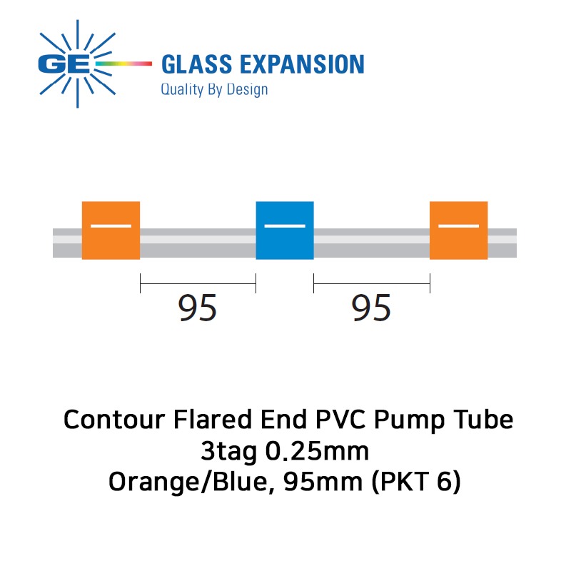 Contour Flared End PVC Pump Tube 3tag 0.25mm ID Orange/Blue, 95mm (PKT 6)